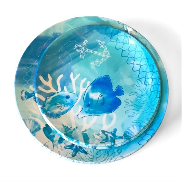 Sonoma Underwater Sea life Coastal Beach Fish Melamine Dinner Plate Set - Picture 2 of 12